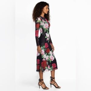 Johnny Was Jade Women's Size XS Lolia Mesh Midi Dress Maria Rosa Rose Print NEW